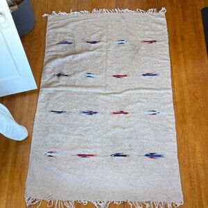 Beige Woven Blanket or Rug with Colorful Accents
